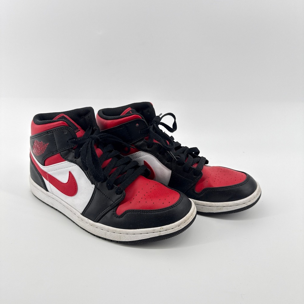 Nike Air Jordan 1 Mid Bred Toe White Black Fire Red 554724-079 Mens Size 9.5 EUC